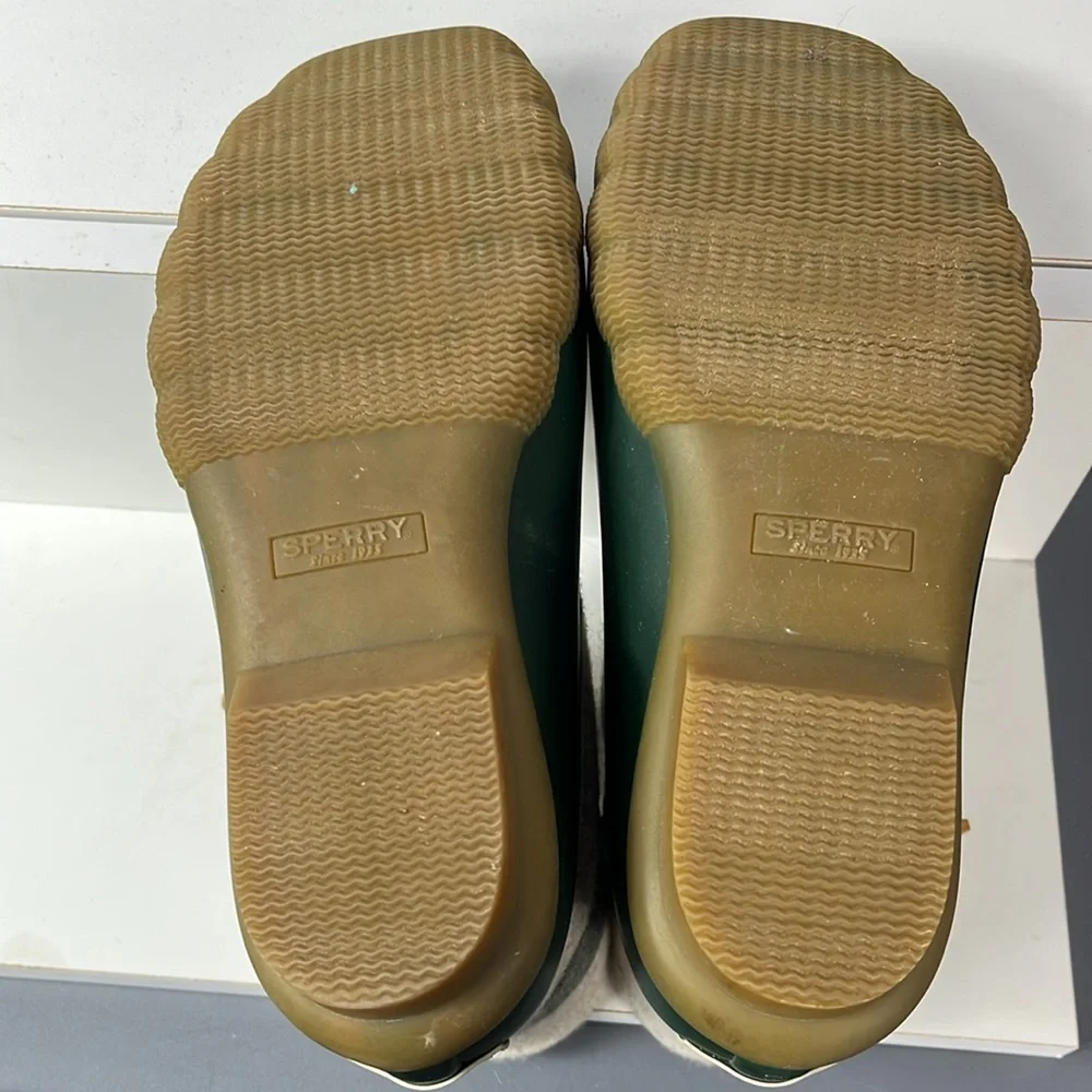 Sperry Saltwater Varsity Stripe Duck‎ Snow/Rain Boots Oat/Green.